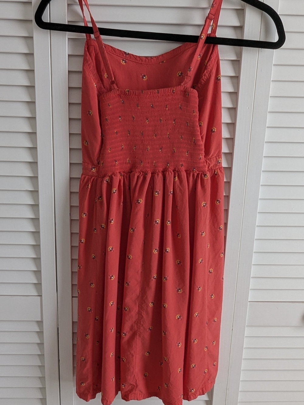 Old Navy Coral Red Smocked Mini Dress with Floral Print